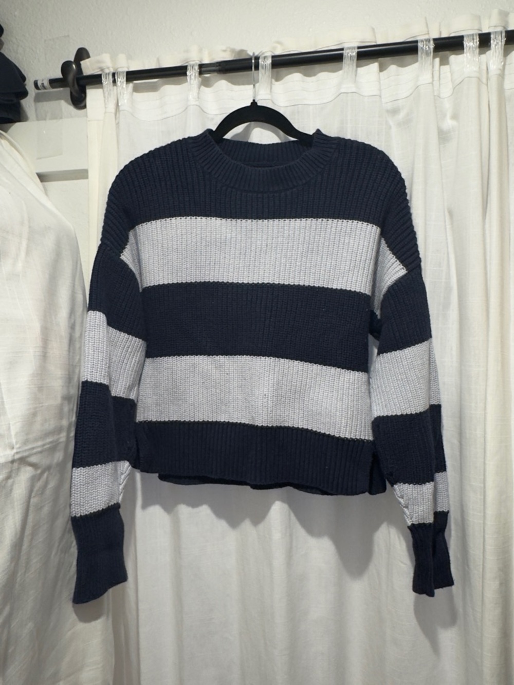 Abercrombie & Fitch Classic Striped Chunky Knit Sweater - Navy/Grey (Size M)